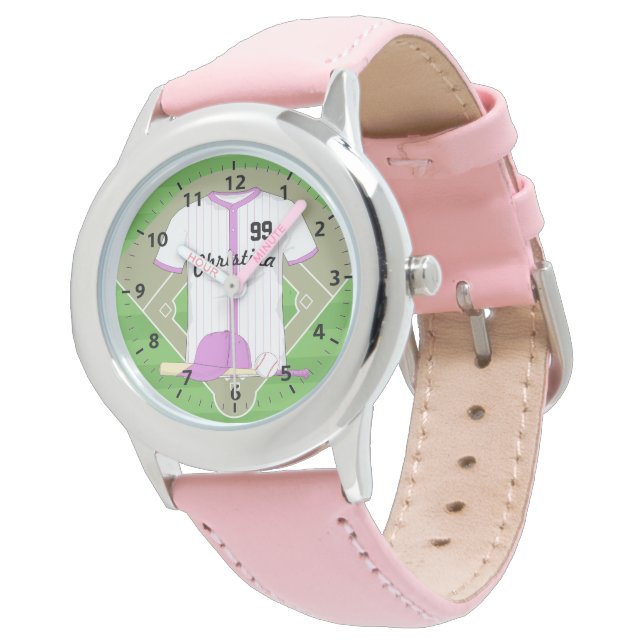 Niedlich Personalisiertes Baseball-Rosa Armbanduhr (Schrägansicht)