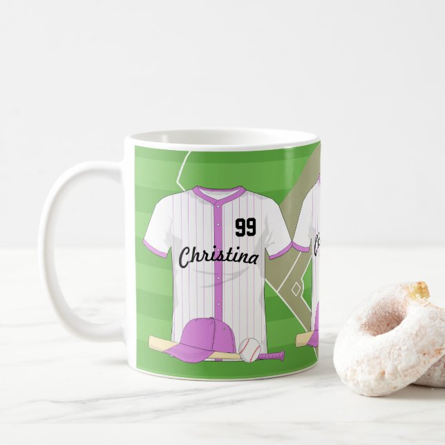 Niedlich Personalisiertes Baseball-Rosa Kaffeetasse (Mit Donut)
