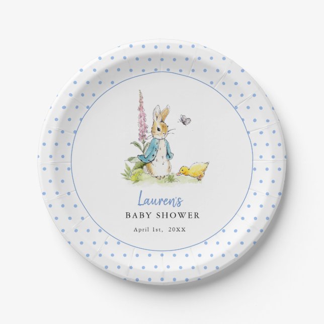 Niedlich Peter Rabbit Baby Boy Dusche Blue Pappteller (Vorderseite)