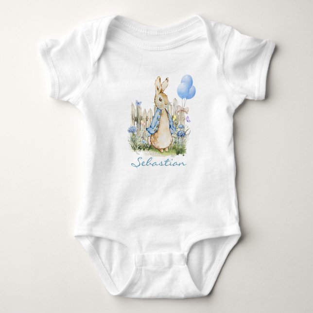 Niedlich Peter Rabbit Bunny Boy Name Baby Strampler (Vorderseite)