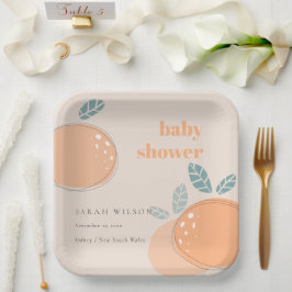 Niedlich Pfirsichblüte Orange Fruchtig Baby Dusche Pappteller