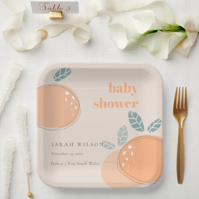 Niedlich Pfirsichblüte Orange Fruchtig Baby Dusche Pappteller (Hochzeit)