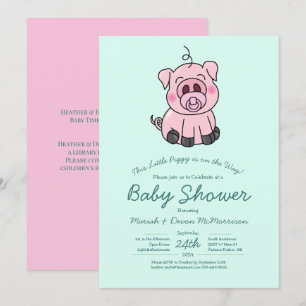 Niedlich Pig Baby Dusche Kawaii Pink Girl Einladung