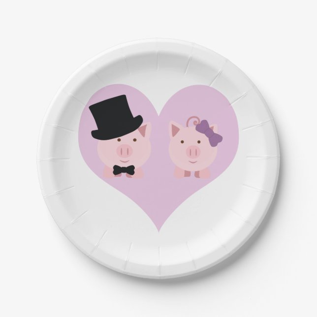 Niedlich Pig Couple Pappteller (Vorderseite)