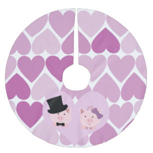 Niedlich Pig Couple Polyester Weihnachtsbaumdecke