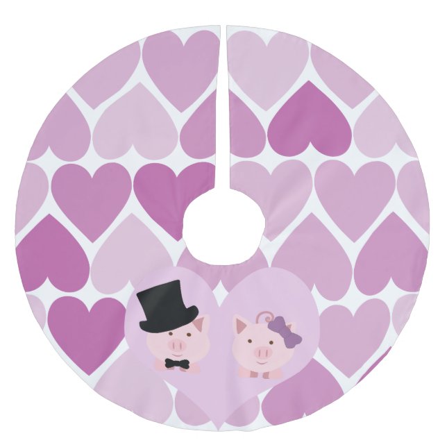 Niedlich Pig Couple Polyester Weihnachtsbaumdecke (Vorderseite)