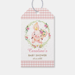 Niedlich Pig Pink Floral Baby Dusche Geburtstag Gi Geschenkanhänger