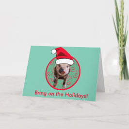 Niedlich Pig Santa - Aquamarin und rot Feiertagskarte
