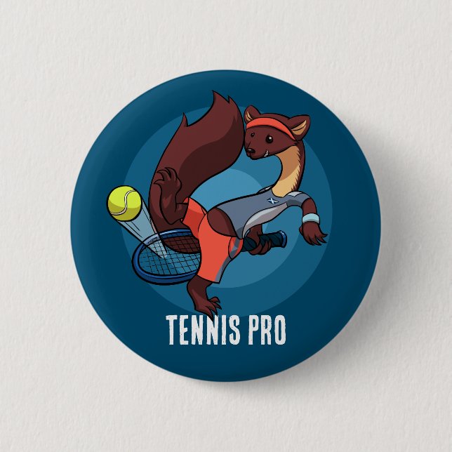 Niedlich Pine Marten Tennis Pro Trick Shock Cartoo Button (Vorderseite)