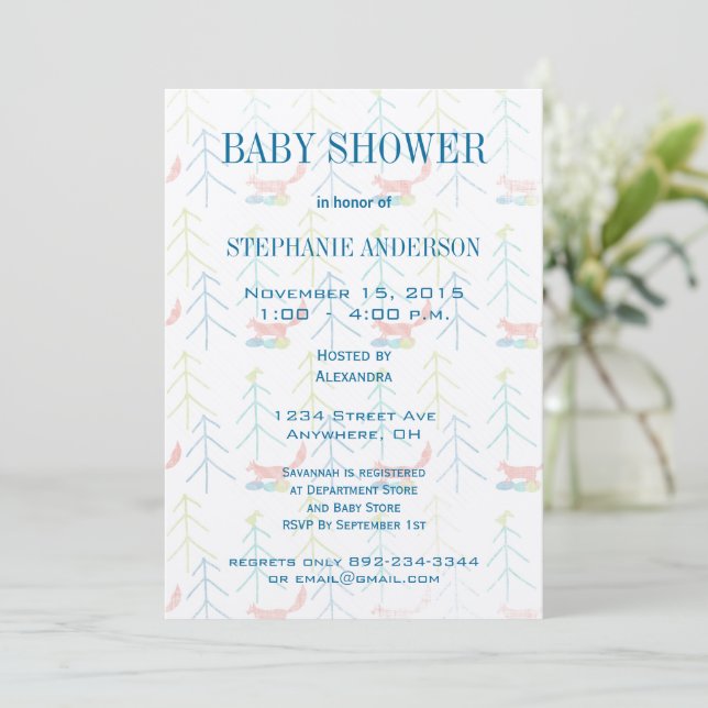 Niedlich Pines Fox Baby Shower Einladungen (Stehend Vorderseite)