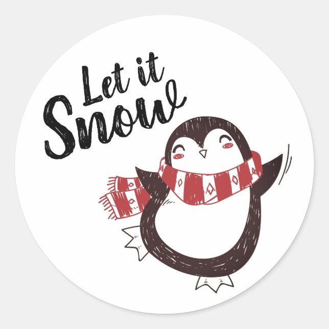 Niedlich Pinguin Let it Snow Weihnachten Runder Aufkleber (Vorderseite)