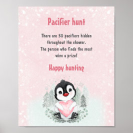 Niedlich Pinguin Pink Baby Dusche Spiel Schnuller Poster