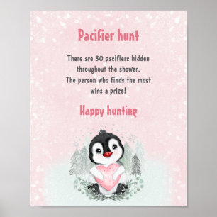 Niedlich Pinguin Pink Baby Dusche Spiel Schnuller  Poster