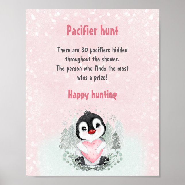 Niedlich Pinguin Pink Baby Dusche Spiel Schnuller  Poster (Vorne)