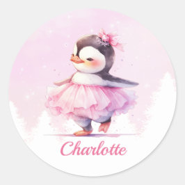 Niedlich Pinguin Pink Ballerina Runder Aufkleber