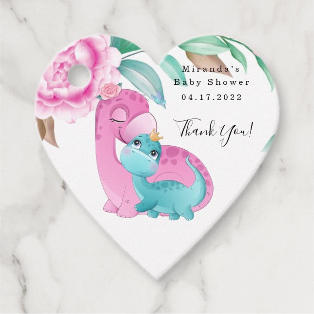 Niedlich Pink Aquamarin Dinosaurier Kinderdusche D Geschenkanhänger (Vorderseite)