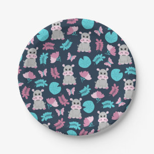 Niedlich Pink Aquamarin Hippo Floral Butterfly Lil Pappteller