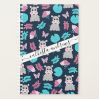 Niedlich Pink Aquamarin Hippo Floral Butterfly Lil
