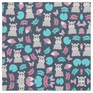 Niedlich Pink Aquamarin Hippo Floral Butterfly Lil Stoff