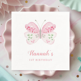 Niedlich Pink Aquarellbutterfly 1. Geburtstag Part Serviette
