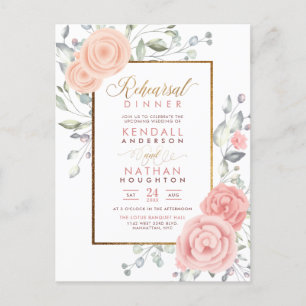Niedlich Pink Aquarelle Bluben Probe Abendessen Einladungspostkarte