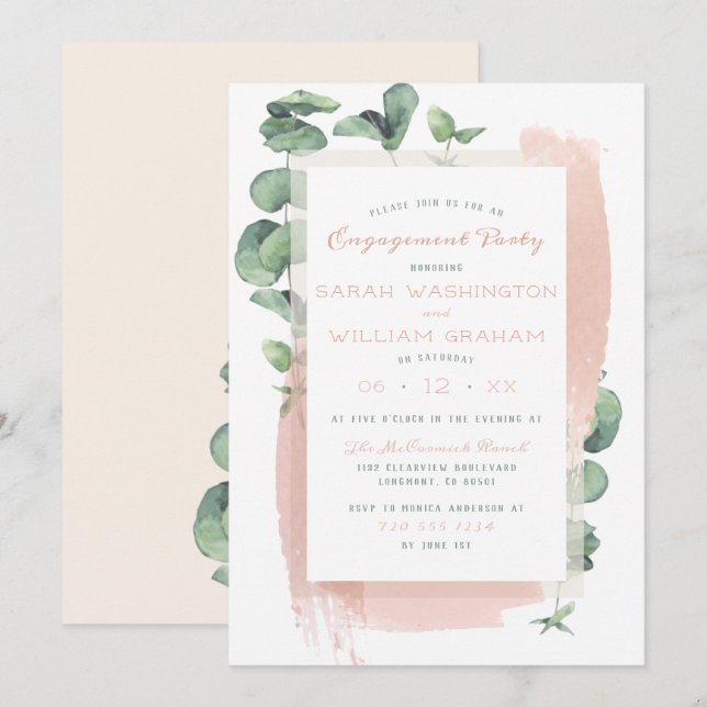 Niedlich Pink Aquarelle Brush Floral Engagement Pa Einladung (Vorne/Hinten)