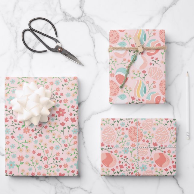 Niedlich Pink Ästhetische Frühjahrs-Osterthema Geschenkpapier Set (Vorderseite)