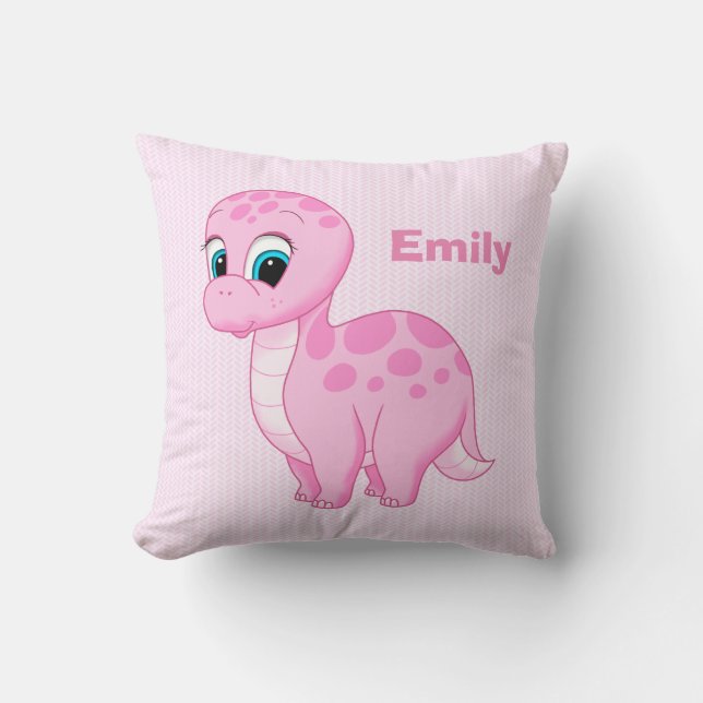 Niedlich Pink Baby Brontosaurus Dinosaurier Kissen (Vorderseite)