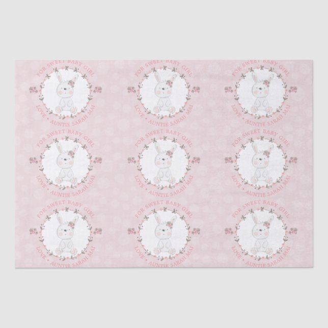 Niedlich Pink Baby Bunny Floral Kranz Personalisie Seidenpapier (Vorderseite)