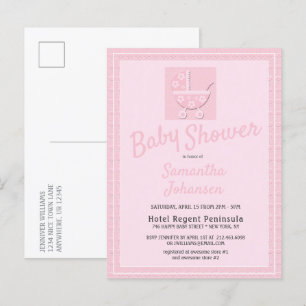 Niedlich Pink Baby Carriage Girls Baby Dusche Einladungspostkarte