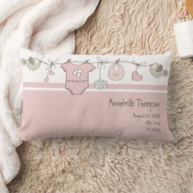 Niedlich Pink Baby Clothesline Brith Stats Lendenkissen (Decke)
