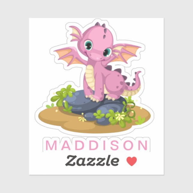 Niedlich Pink Baby Dinosaurier Name Custom Cut Vin Aufkleber (Blatt)