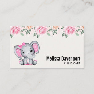 Niedlich-Pink-Baby-Elefant und Rose-Grenze Visitenkarte