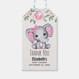 Niedlich Pink Baby Elephant and Rose Babydusche Geschenkanhänger