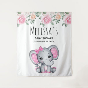 Niedlich Pink Baby Elephant and Rose Babydusche Wandteppich