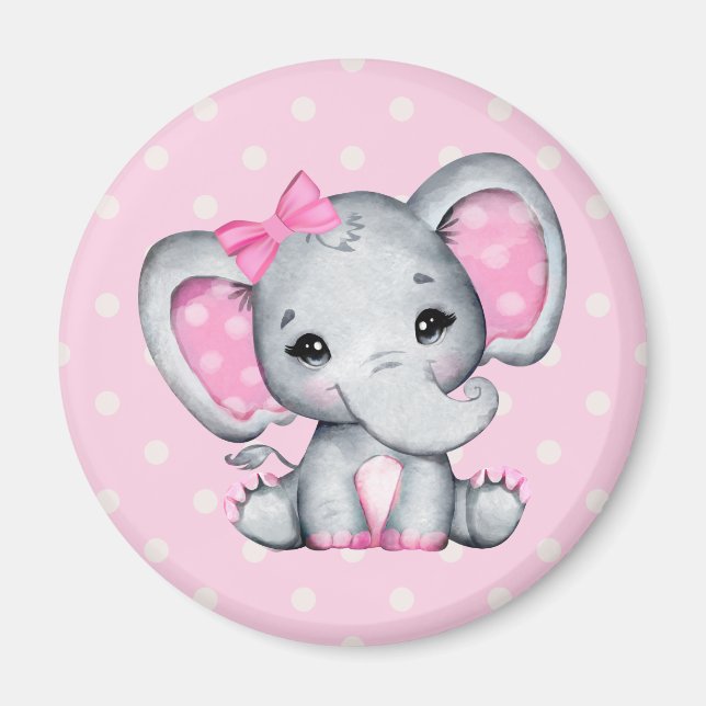 Niedlich Pink Baby Elephant mit Polka Dot Oars Magnet (Vorne)