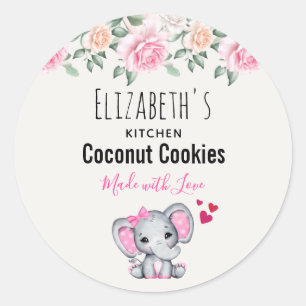 Niedlich Pink Baby Elephant & Rose Wasserfarben K Runder Aufkleber