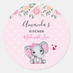 Niedlich Pink Baby Elephant und Rose Border Kitche Runder Aufkleber