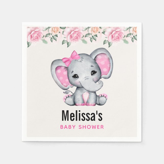Niedlich Pink Baby Elephant und Rose Grenz Dusche Serviette (Vorderseite)