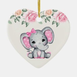 Niedlich Pink Baby Elephant und Rose Grenze Keramik Ornament