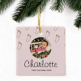 Niedlich Pink Baby Footprints Baby's First Christm Keramikornament