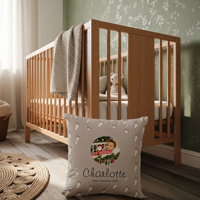 Niedlich Pink Baby Footprints Baby's First Christm Kissen (Von Creator hochgeladen)