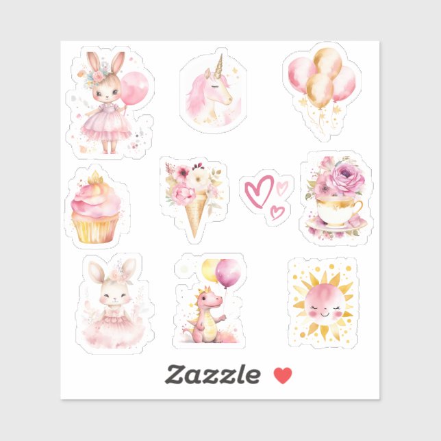 Niedlich Pink Baby Girl Babydusche Aufkleber (Blatt)