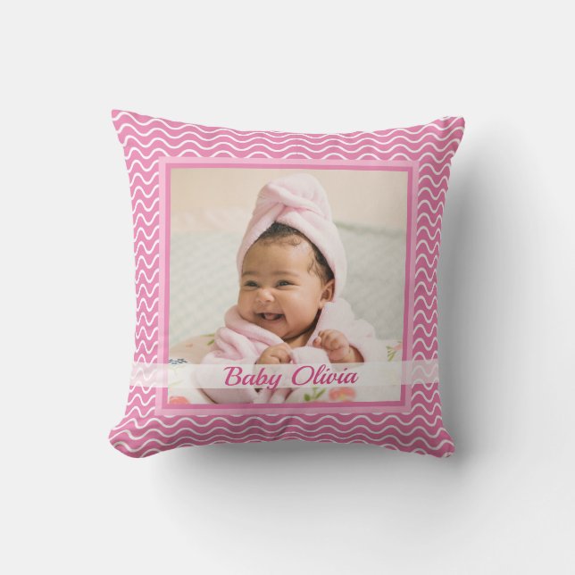 Niedlich Pink Baby Girl Birth Stats Foto Keepake Kissen (Vorderseite)