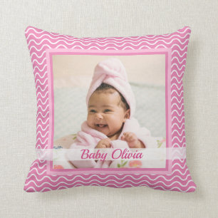 Niedlich Pink Baby Girl Birth Stats Foto Keepake Kissen