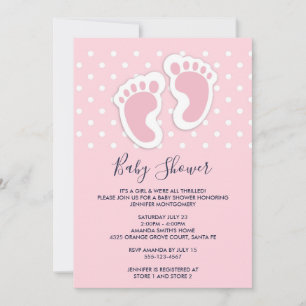 Niedlich Pink baby Girl Footprints Baby Dusche Einladung