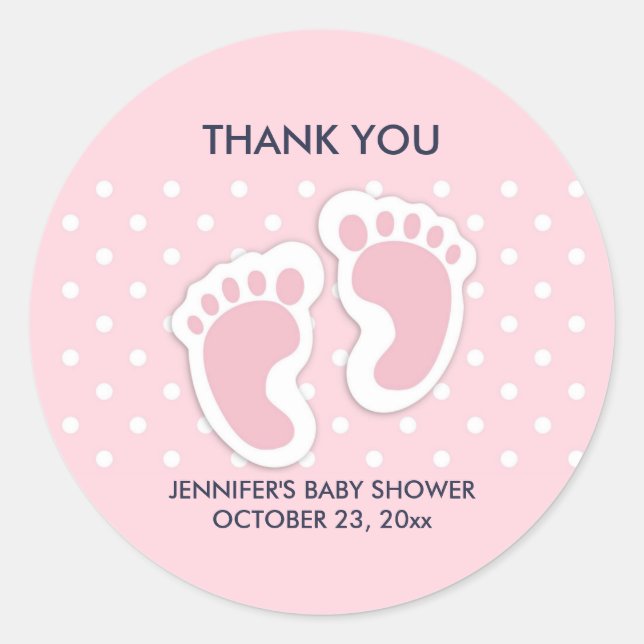 Niedlich Pink baby Girl Footprints Baby Dusche Runder Aufkleber (Vorderseite)