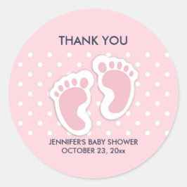 Niedlich Pink baby Girl Footprints Baby Dusche Runder Aufkleber