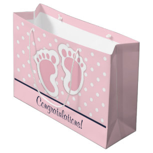 Niedlich Pink Baby Girl Footprints Große Geschenktüte
