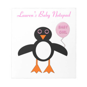 Niedlich Pink BAby Girl Penguin Anpassbare Notepad Notizblock